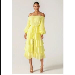 Elegant Yellow Off-Shoulder Dress